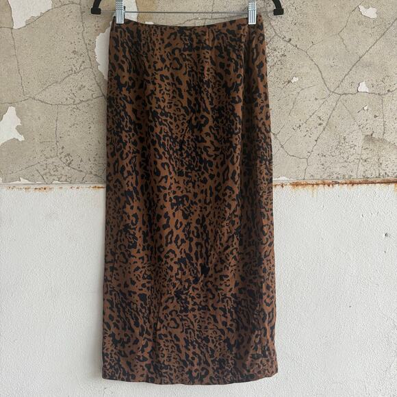 Vintage Wrap Skirt Leopard Print Midi Tropical Floral Flowy Rayon 90s Maximalist - Picture 4 of 6